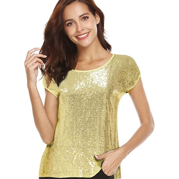 LECCECA Tops - 3/$25 Lecceca Gold Front Sequin Top T-Shirt Style